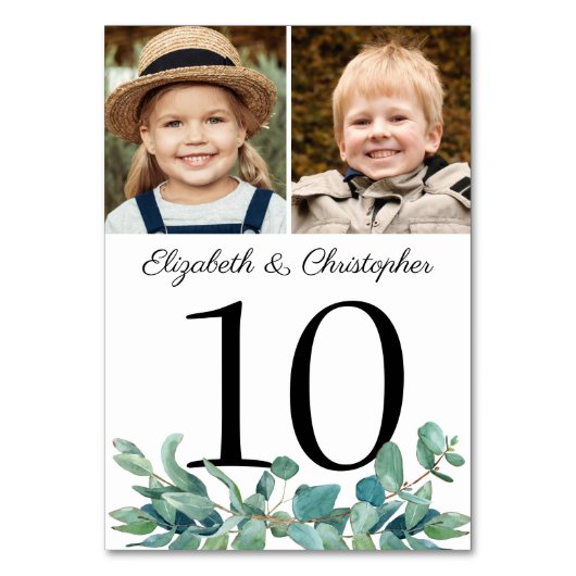 Eucalyptus 2 Tabelnummer foto bruiloft Kaart (Achterkant)