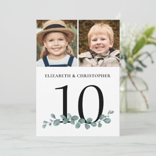 Eucalyptus 2 Tabelnummer foto bruiloft Kaart (Staand voorkant)