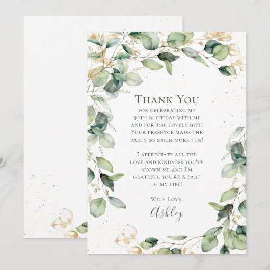 Eucalyptus 30th Birthday Bedankkaart (Voorkant / Achterkant)