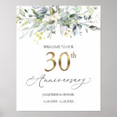 Eucalyptus 30th Wedding Jubileum Welkomstteken Poster (Voorkant)