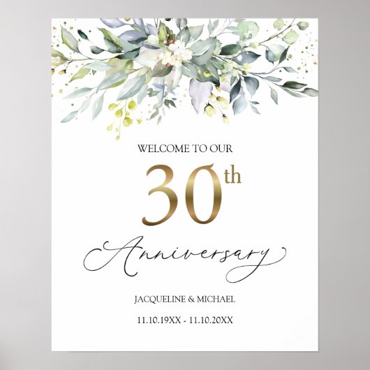 Eucalyptus 30th Wedding Jubileum Welkomstteken Poster