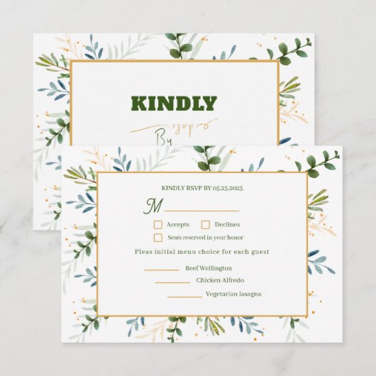 Eucalyptus 3 drie maaltijd keuze bruiloft RSVP kaartje (Voorkant / Achterkant)