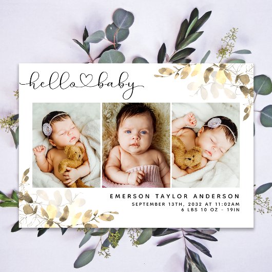 Eucalyptus 3 Foto Baby geboorte Stat Bedankkaart