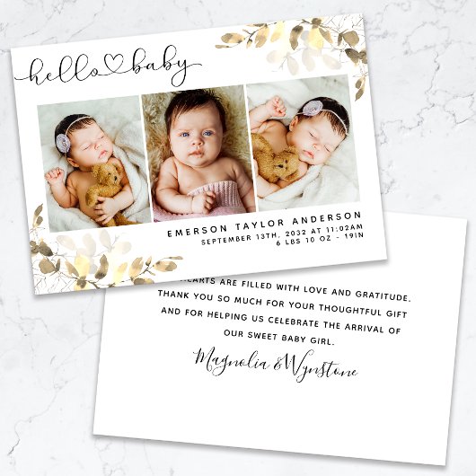 Eucalyptus 3 Foto Baby geboorte Stat Bedankkaart