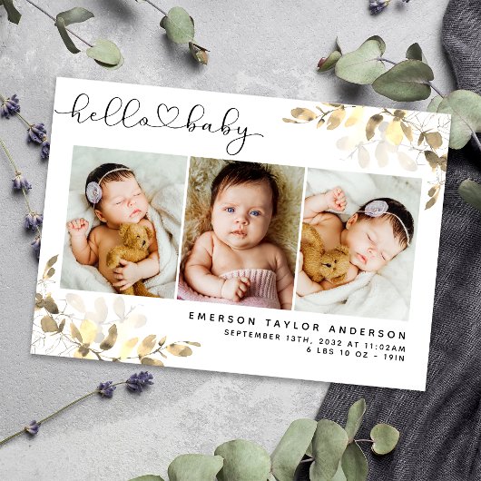 Eucalyptus 3 Foto Baby geboorte Stat Bedankkaart