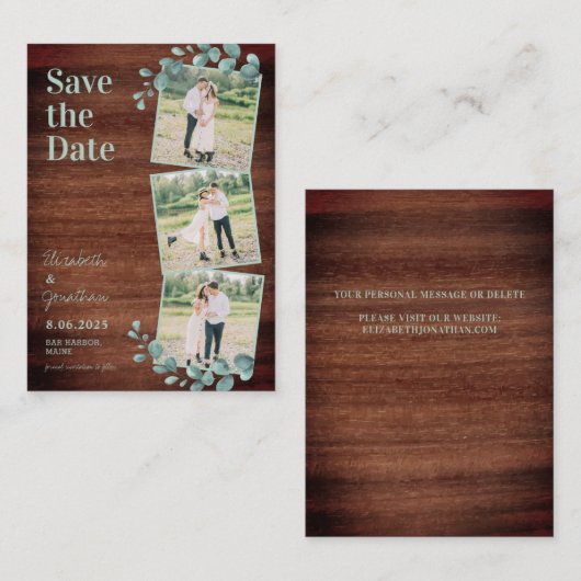 Eucalyptus 3 Fotobudget bruiloft sparen datum Notitiekaartje (Voorkant / Achterkant)