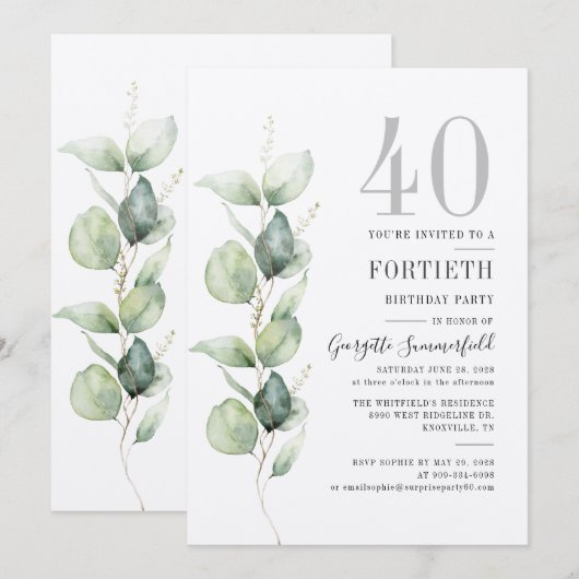 Eucalyptus 40e verjaardag van de uitnodiging (Voorkant / Achterkant)