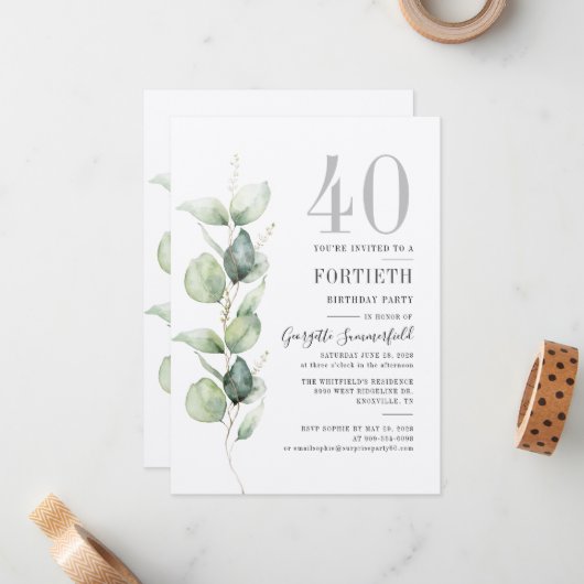 Eucalyptus 40e verjaardag van de uitnodiging (Voorkant / Achterkant in situ)