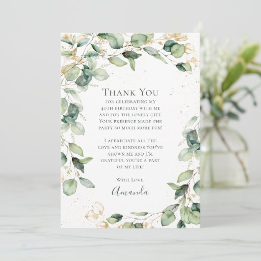 Eucalyptus 40th Birthday Bedankkaart (Staand voorkant)