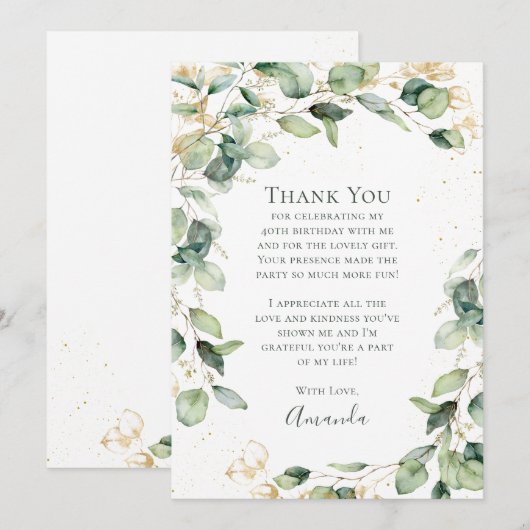 Eucalyptus 40th Birthday Bedankkaart (Voorkant / Achterkant)