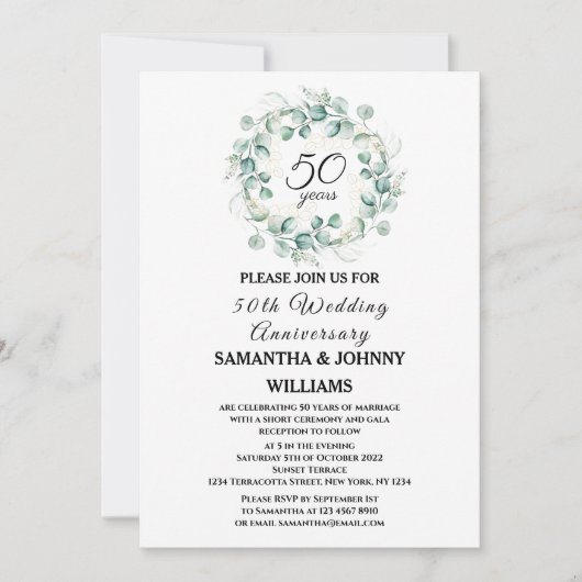 Eucalyptus 50e bruiloft Jubileum Foto Goud Kaart (Voorkant)