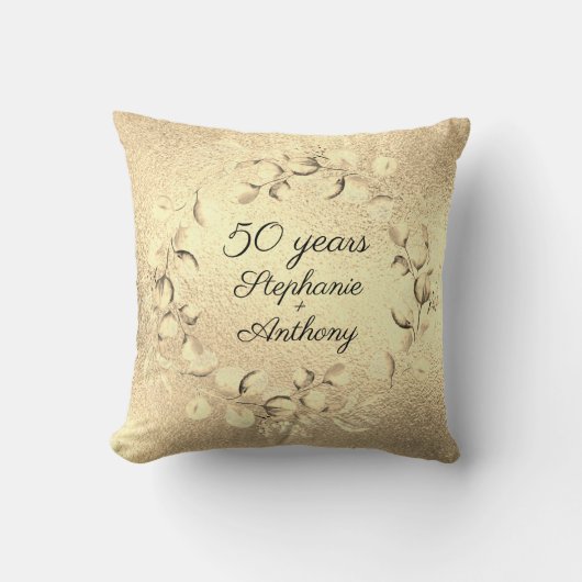 Eucalyptus 50e gouden bruiloft Jubileum Kussen (Voorkant)