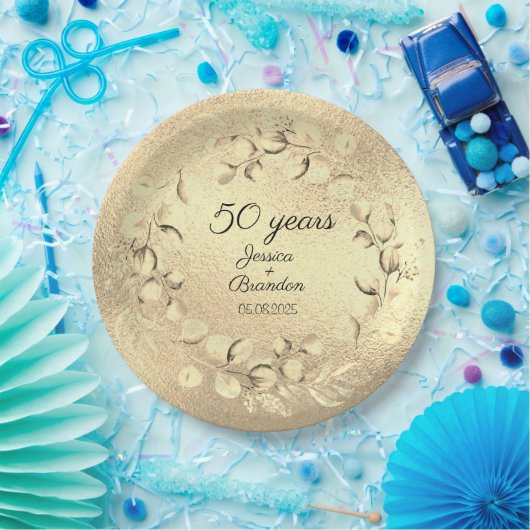 Eucalyptus 50e gouden bruiloft Jubileum Papieren Bordje (Feest)