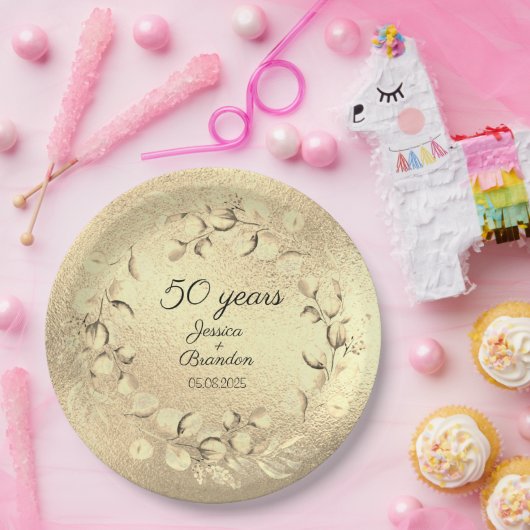 Eucalyptus 50e gouden bruiloft Jubileum Papieren Bordje (Feest)