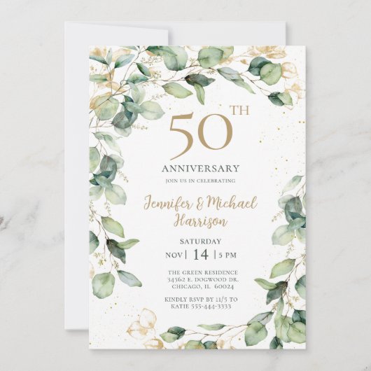 Eucalyptus 50e verjaardagsuitnodiging kaart (Voorkant)
