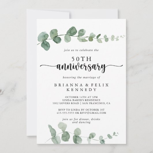 Eucalyptus 50th Wedding-Jubileum van de fijne puin Kaart (Voorkant)