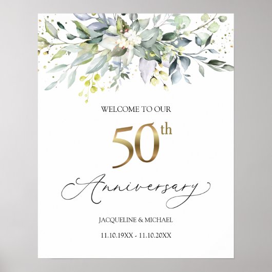 Eucalyptus 50th Wedding Jubileum Welkomstteken Poster (Voorkant)