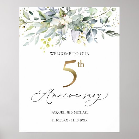 Eucalyptus 5th Weddenschap Jubileum Welkomstteken Poster (Voorkant)