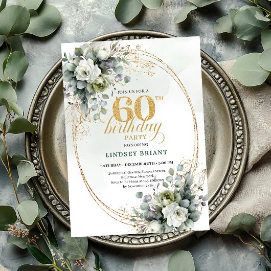 Eucalyptus 60e verjaardag Boho groene uitnodiging