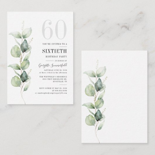 Eucalyptus 60e verjaardag uitnodiging (Voorkant / Achterkant)