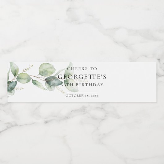 Eucalyptus 60e volwassen verjaardag waterfles etiket (Enkel label)