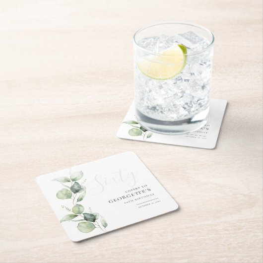 Eucalyptus 60e volwassen verjaardagsfeestje kartonnen onderzetters (Insitu)