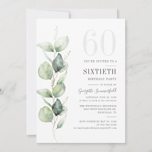 Eucalyptus 60th Birthday Botanical Greenery Party Kaart (Voorkant)