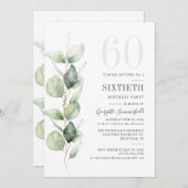 Eucalyptus 60th Birthday Botanical Greenery Party Kaart (Voorkant / Achterkant)
