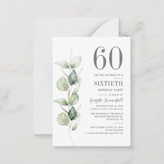 Eucalyptus 60th Birthday Greenery Foliage Notitiekaartje (Voorkant)