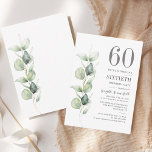 Eucalyptus 60th Birthday Greenery Foliage Notitiekaartje<br><div class="desc">Het kan een verrassingsfeest zijn of een ander speciaal decennium. Deze 60e verjaardagsfeestuitnodiging met eucalyptus greenery design met moderne populaire typografie kan eenvoudig worden aangepast aan elke verjaardag of verjaardag. U kunt de tekst,  de verjaardagsdetails en de achtergrondkleur wijzigen door op de knop "Personaliseren" te klikken</div>