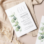 Eucalyptus 60th Birthday Greenery Invitation Notitiekaartje<br><div class="desc">Het kan een verrassingsfeest zijn of een ander speciaal decennium. Deze 60e verjaardagsfeestuitnodiging met eucalyptus greenery design met moderne populaire typografie kan eenvoudig worden aangepast aan elke verjaardag of verjaardagsfeestdag.

U kunt de tekst,  de verjaardagsdetails en de achtergrondkleur wijzigen door op de knop "Personaliseren" te klikken</div>