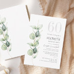 Eucalyptus 60th Birthday Greenery Invitation Notitiekaartje<br><div class="desc">Het kan een verrassingsfeest zijn of een ander speciaal decennium. Deze 60e verjaardagsfeestuitnodiging met eucalyptus greenery design met moderne populaire typografie kan eenvoudig worden aangepast aan elke verjaardag of verjaardagsfeestdag.

U kunt de tekst,  de verjaardagsdetails en de achtergrondkleur wijzigen door op de knop "Personaliseren" te klikken</div>