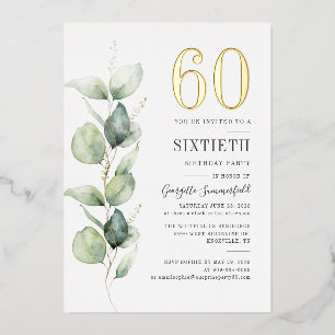 Eucalyptus 60th Birthday Greenery Waterverf Gold Folie Uitnodiging