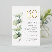 Eucalyptus 60th Birthday Greenery Waterverf Gold Folie Uitnodiging (Staand Voorkant)