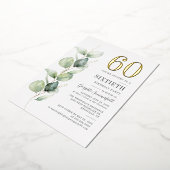 Eucalyptus 60th Birthday Greenery Waterverf Gold Folie Uitnodiging (Gedraaid)