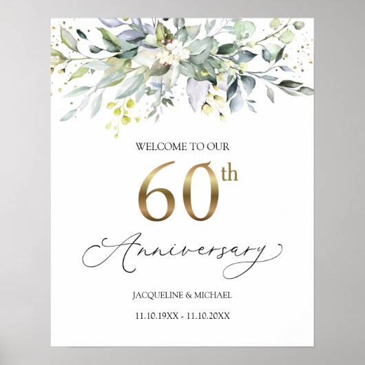 Eucalyptus 60th Wedding Jubileum Welkomstteken Poster (Voorkant)