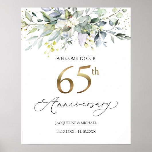 Eucalyptus 65th Wedding Jubileum Welkomstteken Poster (Voorkant)