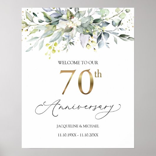 Eucalyptus 70th Wedding Jubileum Welkomstteken Poster (Voorkant)