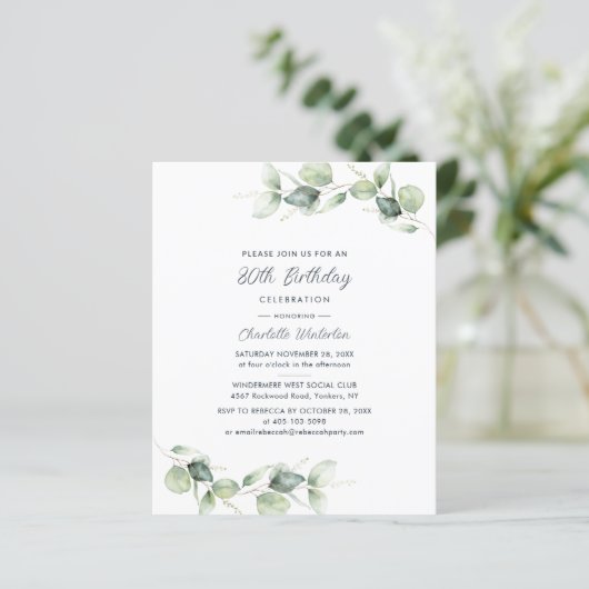 Eucalyptus 80th Birthday Party Invitation (Staand voorkant)