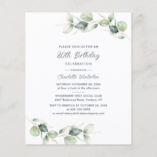 Eucalyptus 80th Birthday Party Invitation (Voorkant)