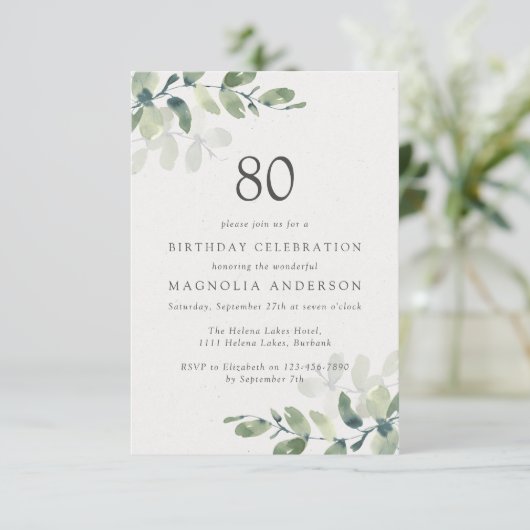 Eucalyptus 80th Birthday Party Kaart (Staand voorkant)