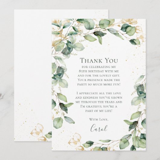 Eucalyptus 85th Birthday  Bedankkaart (Voorkant / Achterkant)