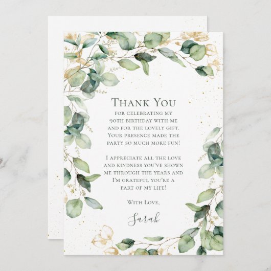 Eucalyptus 90th Birthday  Bedankkaart (Voorkant / Achterkant)