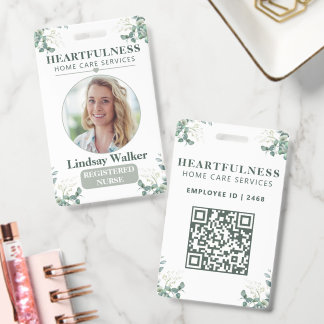 Eucalyptus aangepaste foto-verpleegster ID met QR- Badge