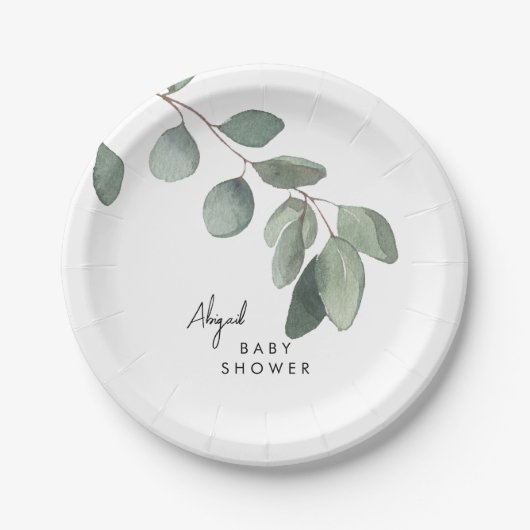 Eucalyptus aangepaste naam Baby shower Papieren Bordje (Voorkant)