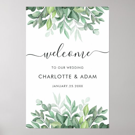 Eucalyptus Aangepaste Witte Groene Trouw Welkom Bo Poster (Voorkant)