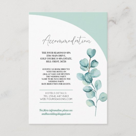 Eucalyptus Accommodatie Wedding Mint Leaves Informatiekaartje (Voorkant)