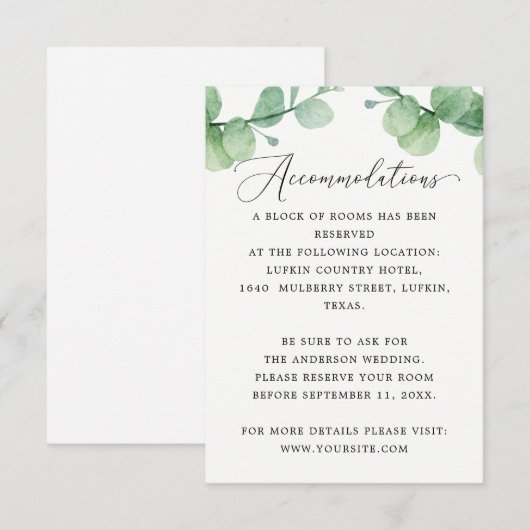 Eucalyptus Accommodations | Wedding Hotel Info Informatiekaartje (Voorkant / Achterkant)