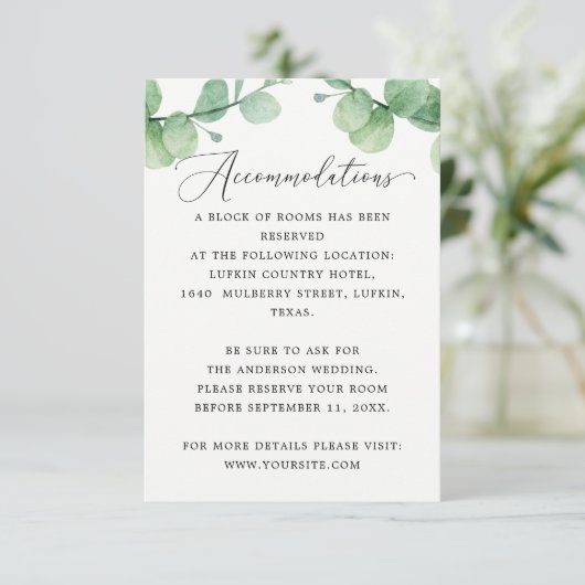 Eucalyptus Accommodations | Wedding Hotel Info Informatiekaartje (Staand voorkant)