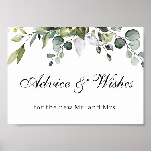 Eucalyptus Advice and Wishes Wedding Poster Sign (Voorkant)